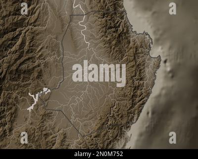 Isabela, province of Philippines. Elevation map colored in sepia tones with lakes and rivers Stock Photo