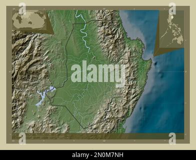Isabela, province of Philippines. Elevation map colored in wiki style with lakes and rivers. Corner auxiliary location maps Stock Photo