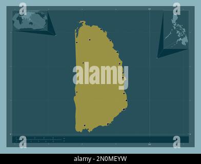 Misamis Occidental, province of Philippines. Solid color shape. Locations of major cities of the region. Corner auxiliary location maps Stock Photo