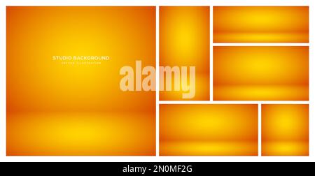 Empty orange studio abstract backgrounds with spotlight effect. Product showcase backdrop. Stage lighting. Vector illustration Stock Vector