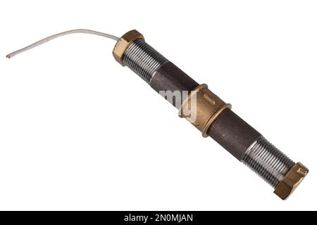 Pipe Bomb with Slow match isolated on white Stock Photo