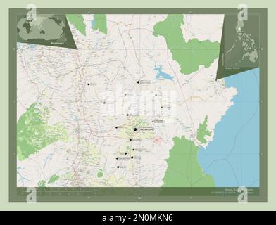 Nueva Ecija, province of Philippines. Open Street Map. Locations and names of major cities of the region. Corner auxiliary location maps Stock Photo