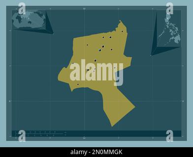 Nueva Vizcaya, province of Philippines. Solid color shape. Locations of major cities of the region. Corner auxiliary location maps Stock Photo