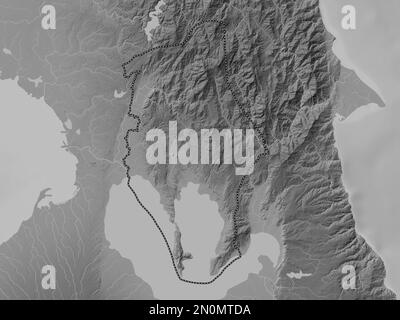 Rizal, province of Philippines. Grayscale elevation map with lakes and rivers Stock Photo