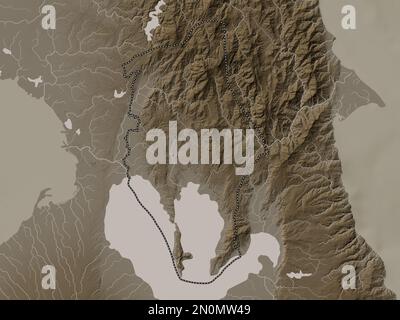 Rizal, province of Philippines. Elevation map colored in sepia tones with lakes and rivers Stock Photo