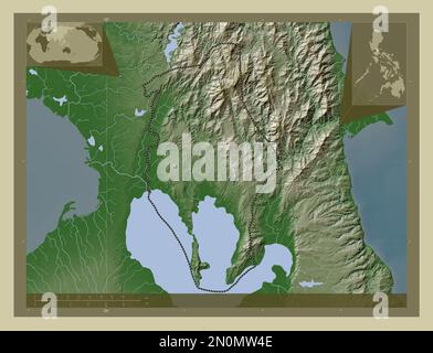 Rizal, province of Philippines. Elevation map colored in wiki style with lakes and rivers. Corner auxiliary location maps Stock Photo