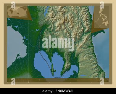 Rizal, province of Philippines. Colored elevation map with lakes and rivers. Corner auxiliary location maps Stock Photo