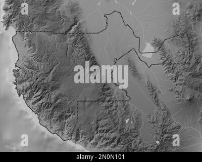 Sultan Kudarat, province of Philippines. Grayscale elevation map with lakes and rivers Stock Photo