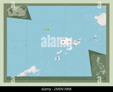 Sulu, province of Philippines. Open Street Map. Locations and names of major cities of the region. Corner auxiliary location maps Stock Photo