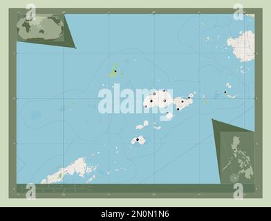 Sulu, province of Philippines. Open Street Map. Locations of major cities of the region. Corner auxiliary location maps Stock Photo