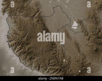 Sultan Kudarat, province of Philippines. Elevation map colored in sepia tones with lakes and rivers Stock Photo