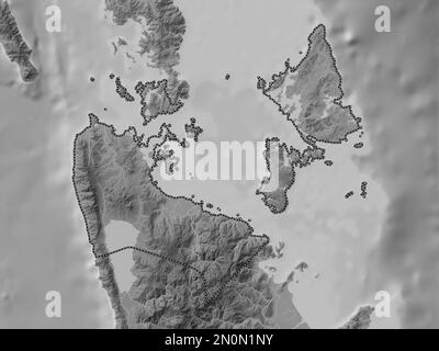 Surigao del Norte, province of Philippines. Grayscale elevation map with lakes and rivers Stock Photo