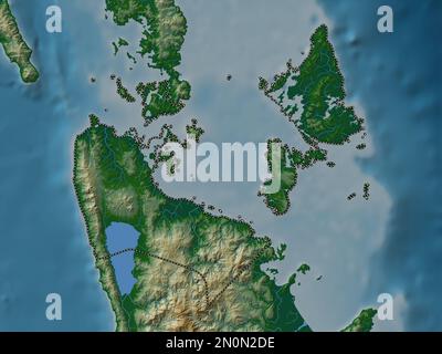 Surigao del Norte, province of Philippines. Colored elevation map with lakes and rivers Stock Photo