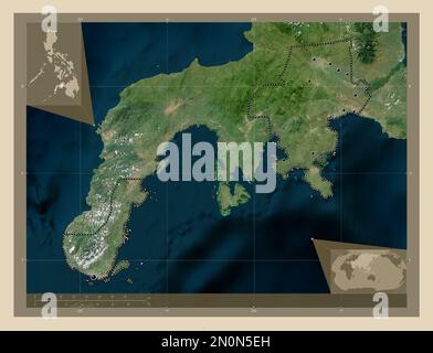 Zamboanga del Sur, province of Philippines. High resolution satellite map. Locations of major cities of the region. Corner auxiliary location maps Stock Photo