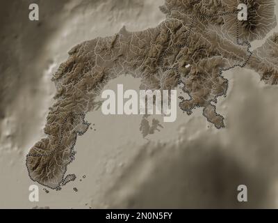 Zamboanga del Sur, province of Philippines. Elevation map colored in sepia tones with lakes and rivers Stock Photo