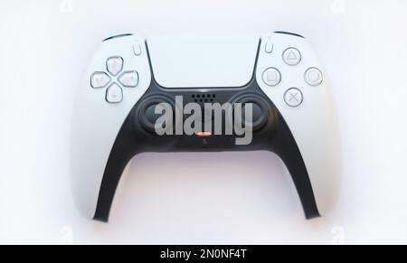 Joystick for game console PS5 isolated on white background Stock Photo