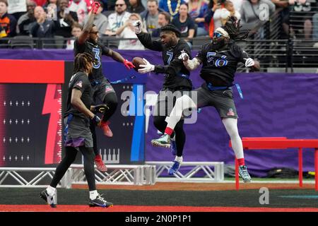 NFC strong safety Budda Baker of the Arizona Cardinals (3) celebrates an  interception with NFC …