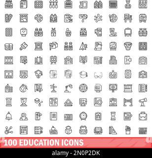 100 education icons set. Outline illustration of 100 education icons vector set isolated on white background Stock Vector