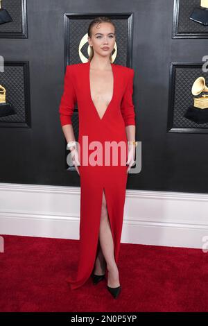 Emma Brooks McAllister arrives at the 65th annual Grammy Awards on