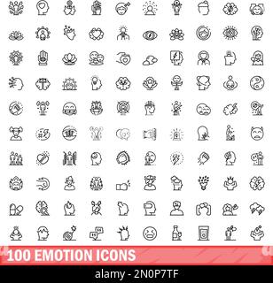 100 emotion icons set. Outline illustration of 100 emotion icons vector set isolated on white background Stock Vector