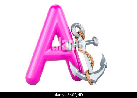 Kids ABC, Letter A with anchor. 3D rendering isolated on white background Stock Photo