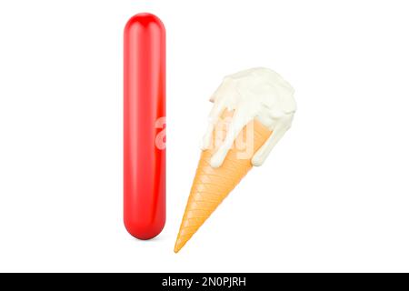 Kids ABC, Letter I with ice cream. 3D rendering isolated on white background Stock Photo
