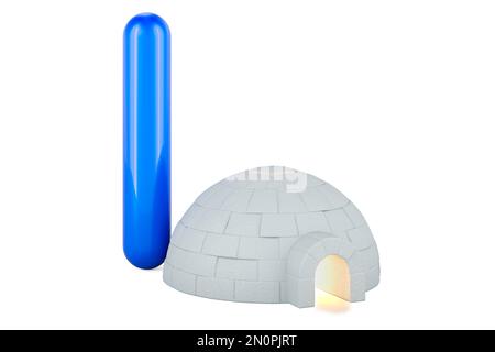 Kids ABC, Letter I with igloo. 3D rendering isolated on white background Stock Photo