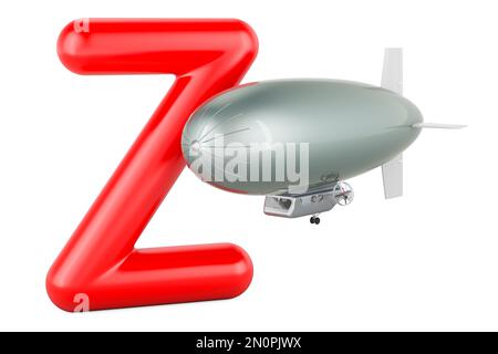 Kids ABC, Letter Z with zeppelin. 3D rendering isolated on white background Stock Photo