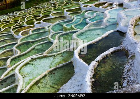 Mineral terraces in Egerszalok thermal spa Stock Photo