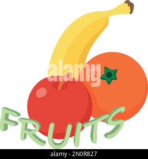 Fruit food icon isometric vector. Freshly harvested red apple, banana and orange. Food concept, healthy nutrition Stock Vector