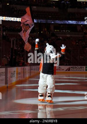 Anaheim Ducks mascot, Wild Wing, fires up the crowd during Game 2 in the  second round of the NHL Stanley Cup hockey playoffs between the Anaheim  Ducks and the Calgary Flames, Sunday