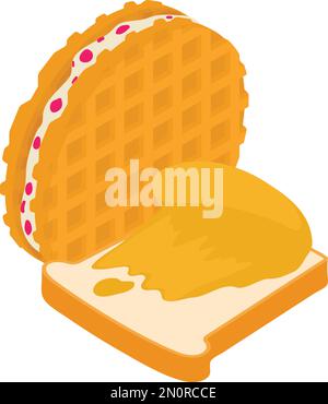 Dessert icon isometric vector. Peanut butter sandwich and round belgian waffle. Sweet food concept Stock Vector
