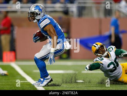 Green Bay Packers cornerback Demetri Goodson (39) breaks up a pass to  Cleveland Browns wide receiver Rashard Higgins (81) in the second half of  an NFL preseason football game in Green Bay