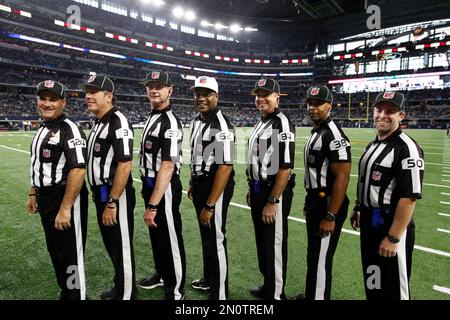 NFL side judge Jeff Lamberth (21) wears a hat with Crucial Catch  embroidered into it during an NFL football game between the Cleveland  Browns and Dallas Cowboys, Sunday, Oct. 4, 2020, in