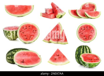 Set of fresh watermelons on white background Stock Photo