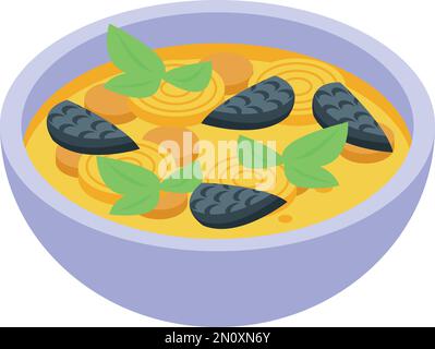 Seafood soup icon isometric vector. Food cuisine. Tart meat Stock Vector