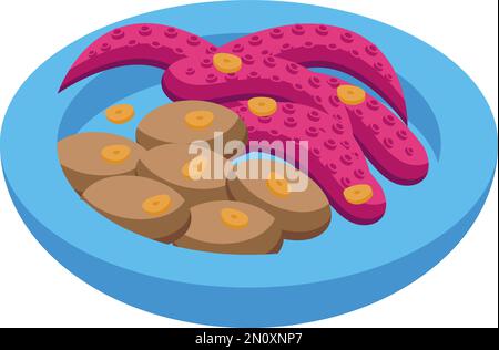 Octopus food icon isometric vector. Portuguese cuisine. Restaurant menu Stock Vector