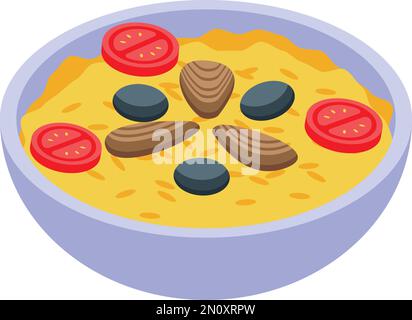 Rice soup icon isometric vector. Portuguese cuisine. Dish meal Stock Vector