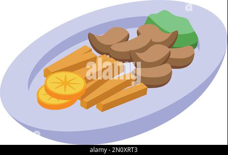 Portuguese cuisine food icon isometric vector. Portugal cod. Tart meat Stock Vector
