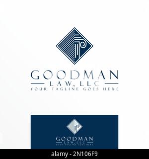 Pillar or column with Line in block square image graphic icon logo design abstract concept vector stock. used as a symbol related to law or justice Stock Vector