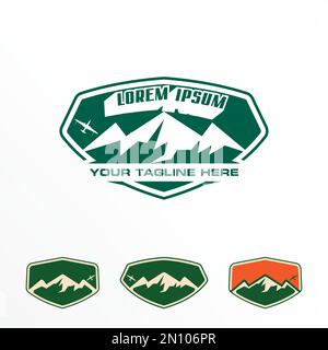 simple Mountain and plane in emblem image graphic icon logo design abstract concept vector stock. Can be used as a symbol related to adventure. Stock Vector