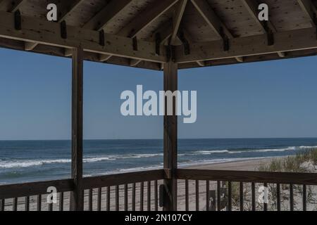 Stone Habor 88th Street Gazebo view looking at sandy beach. Stock Photo