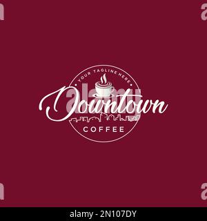 cup Coffee with downtown or building shadow image graphic icon logo design abstract concept vector stock as a symbol related to business drink Stock Vector