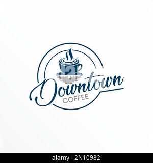 cup Coffee with downtown or building shadow image graphic icon logo design abstract concept vector stock as a symbol related to business drink Stock Vector