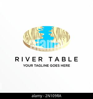 Circle wood Table with River motif image graphic icon logo design abstract concept vector stock. Can be used as a symbol related to interior. Stock Vector