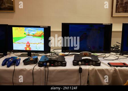 Bristol, UK. 04th Feb, 2023. Classic retro gaming consoles seen during the event The South West's No.1 Anime Con is held at Mercure Grand Hotel from 4th to 5th of February. Participants can play video games, watch stage performances and shop from Japanese Exhibitors. (Photo by Wong Yat Him/SOPA Images/Sipa USA) Credit: Sipa USA/Alamy Live News Stock Photo