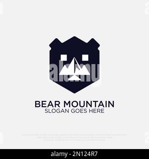 Bear mountain logo design vector, simple logo for outdoor adventure icon illustration template Stock Vector