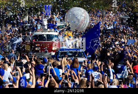 Kansas City Royals mascot Sluggerrr waves a flag before a baseball game  against the Cleveland Guardians in Kansas City, Mo., Sunday, April. 10,  2022. (AP Photo/Colin E. Braley Stock Photo - Alamy