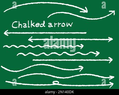 Handwritten long arrow set like drawing with chalk. Twirling arrows or loosely curved and straight arrows. Stock Vector