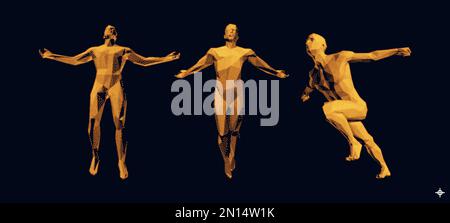 Man spread his arms in different directions. Men floating and hovering in the air. Running man or marathon runner. 3D human body model. Design for spo Stock Vector